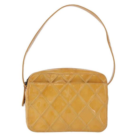 CHANEL Bicolor Schoudertas Lakleer Gele CC Auth 182869A