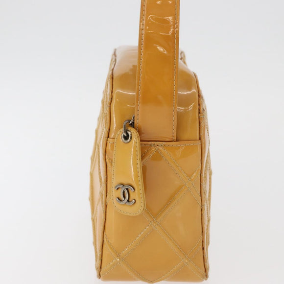 CHANEL Bicolor Schoudertas Lakleer Gele CC Auth 182869A