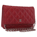 CHANEL Matelasse Chain Shoulder Bag Lamb Skin Red Silver CC Auth 182870SAV-1