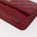CHANEL Matelasse Chain Shoulder Bag Lamb Skin Red Silver CC Auth 182870SAV-11