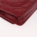 CHANEL Matelasse Chain Shoulder Bag Lamb Skin Red Silver CC Auth 182870SAV-12