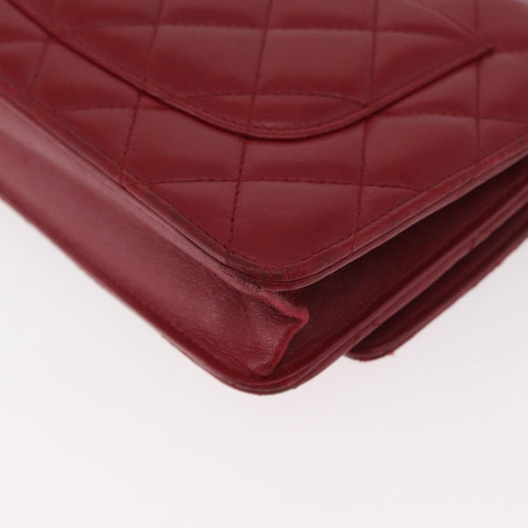 CHANEL Matelasse Chain Shoulder Bag Lamb Skin Red Silver CC Auth 182870SAV