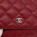 CHANEL Matelasse Chain Shoulder Bag Lamb Skin Red Silver CC Auth 182870SAV-14