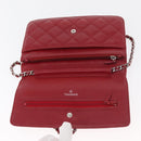 CHANEL Matelasse Chain Shoulder Bag Lamb Skin Red Silver CC Auth 182870SAV-15