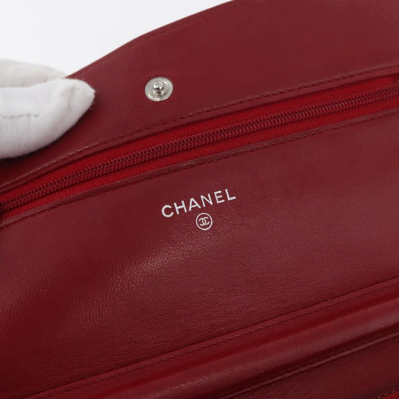CHANEL Matelasse Chain Shoulder Bag Lamb Skin Red Silver CC Auth 182870SAV