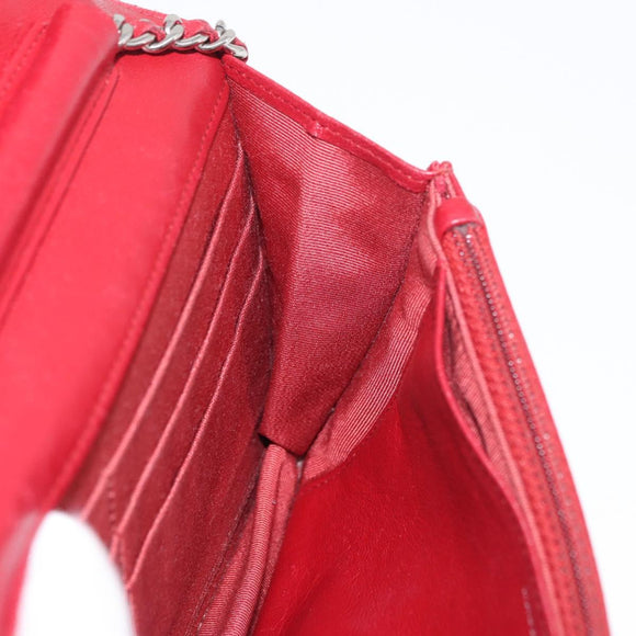 CHANEL Matelasse Chain Shoulder Bag Lamb Skin Red Silver CC Auth 182870SAV