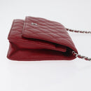 CHANEL Matelasse Chain Shoulder Bag Lamb Skin Red Silver CC Auth 182870SAV-4