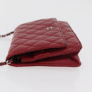 CHANEL Matelasse Chain Shoulder Bag Lamb Skin Red Silver CC Auth 182870SAV-5
