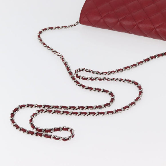 CHANEL Matelasse Chain Shoulder Bag Lamb Skin Red Silver CC Auth 182870SAV