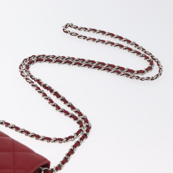 CHANEL Matelasse Chain Shoulder Bag Lamb Skin Red Silver CC Auth 182870SAV