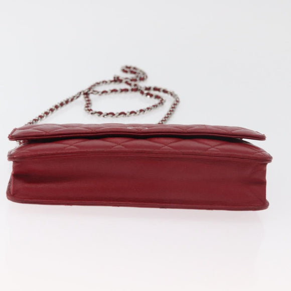 CHANEL Matelasse Chain Shoulder Bag Lamb Skin Red Silver CC Auth 182870SAV