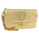 CHANEL COCO Mark Clutch Bag Calf Skin Gold CC Auth 182873SAM-1