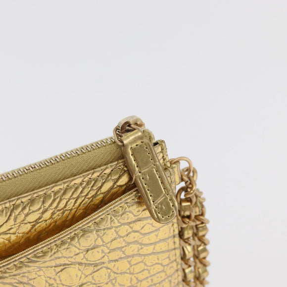 CHANEL COCO Mark Clutch Bag Calf Skin Gold CC Auth 182873SAM