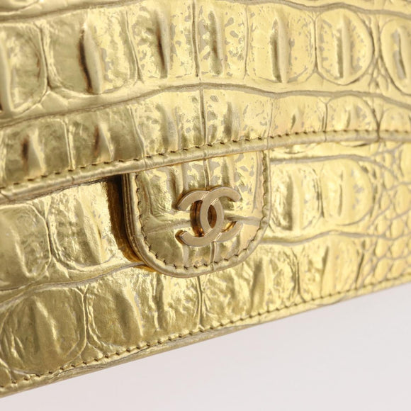 CHANEL COCO Mark Clutch Bag Calf Skin Gold CC Auth 182873SAM