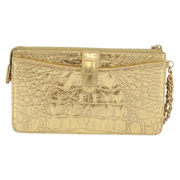 CHANEL COCO Mark Clutch Bag Calf Skin Gold CC Auth 182873SAM