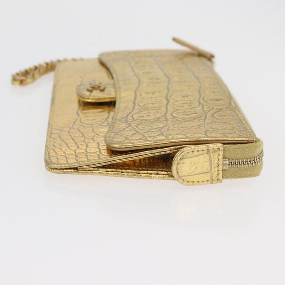 CHANEL COCO Mark Clutch Bag Calf Skin Gold CC Auth 182873SAM