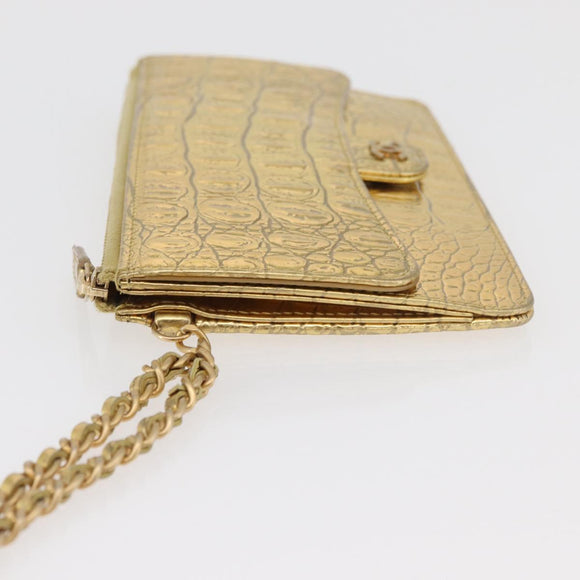 CHANEL COCO Mark Clutch Bag Calf Skin Gold CC Auth 182873SAM