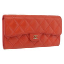 CHANEL Matelasse Long Wallet Caviar Skin Orange Gold CC Auth 182877A-1
