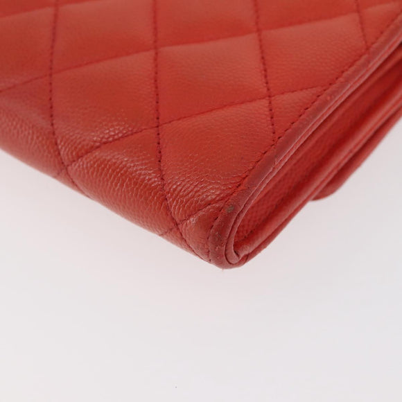 CHANEL Matelasse Long Wallet Caviar Skin Orange Gold CC Auth 182877A