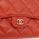 CHANEL Matelasse Long Wallet Caviar Skin Orange Gold CC Auth 182877A-17