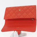 CHANEL Matelasse Long Wallet Caviar Skin Orange Gold CC Auth 182877A-18