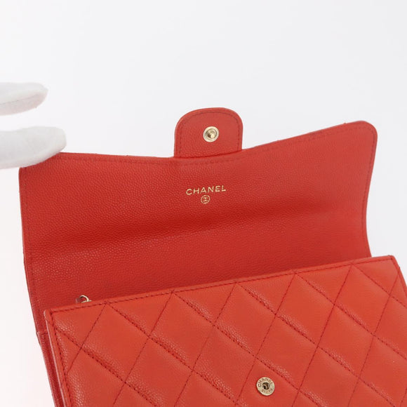 CHANEL Matelasse Long Wallet Caviar Skin Orange Gold CC Auth 182877A