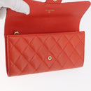 CHANEL Matelasse Long Wallet Caviar Skin Orange Gold CC Auth 182877A-20
