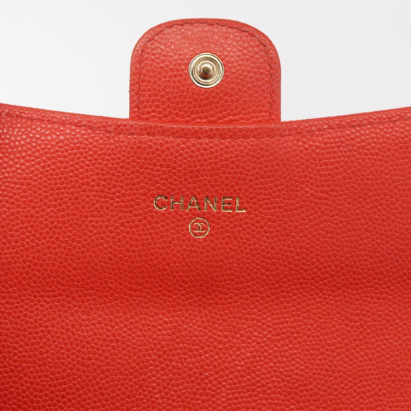 CHANEL Matelasse Long Wallet Caviar Skin Orange Gold CC Auth 182877A