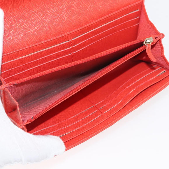CHANEL Matelasse Long Wallet Caviar Skin Orange Gold CC Auth 182877A