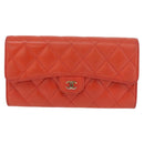 CHANEL Matelasse Long Wallet Caviar Skin Orange Gold CC Auth 182877A-13