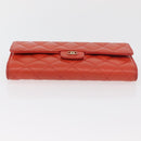 CHANEL Matelasse Long Wallet Caviar Skin Orange Gold CC Auth 182877A-6