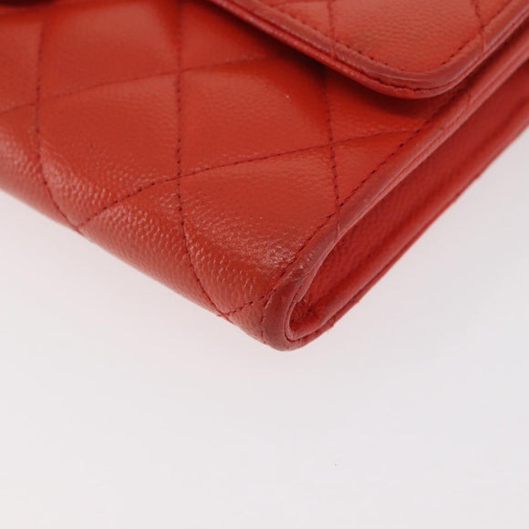 CHANEL Matelasse Long Wallet Caviar Skin Orange Gold CC Auth 182877A