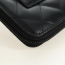 CHANEL Matelassé Cambon Line Geldbörse Leder Schwarz Silber CC Auth 182878M-10