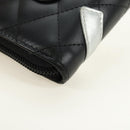 CHANEL Matelassé Cambon Line Geldbörse Leder Schwarz Silber CC Auth 182878M-11