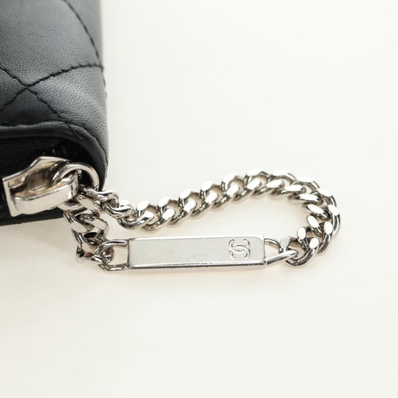 CHANEL Matelassé Cambon Line Geldbörse Leder Schwarz Silber CC Auth 182878M