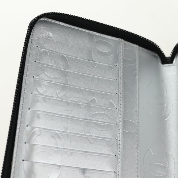 CHANEL Matelassé Cambon Line Geldbörse Leder Schwarz Silber CC Auth 182878M