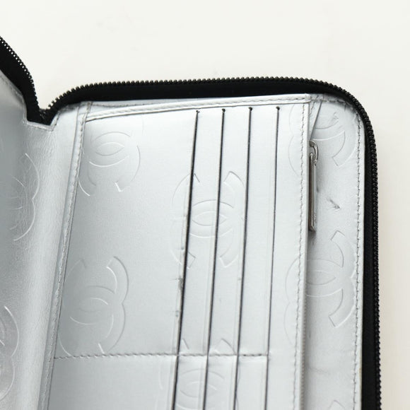 CHANEL Matelassé Cambon Line Geldbörse Leder Schwarz Silber CC Auth 182878M