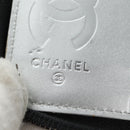 CHANEL Matelassé Cambon Line Geldbörse Leder Schwarz Silber CC Auth 182878M-19