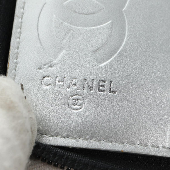 CHANEL Matelassé Cambon Line Geldbörse Leder Schwarz Silber CC Auth 182878M