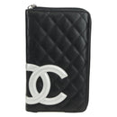 CHANEL Matelassé Cambon Line Geldbörse Leder Schwarz Silber CC Auth 182878M-2