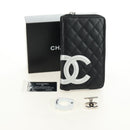 CHANEL Matelassé Cambon Line Geldbörse Leder Schwarz Silber CC Auth 182878M-26