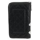 CHANEL Matelassé Cambon Line Geldbörse Leder Schwarz Silber CC Auth 182878M-3