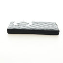 CHANEL Matelassé Cambon Line Geldbörse Leder Schwarz Silber CC Auth 182878M-4