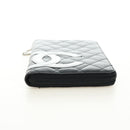 CHANEL Matelassé Cambon Line Geldbörse Leder Schwarz Silber CC Auth 182878M-7