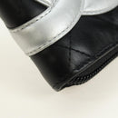 CHANEL Matelassé Cambon Line Geldbörse Leder Schwarz Silber CC Auth 182878M-8