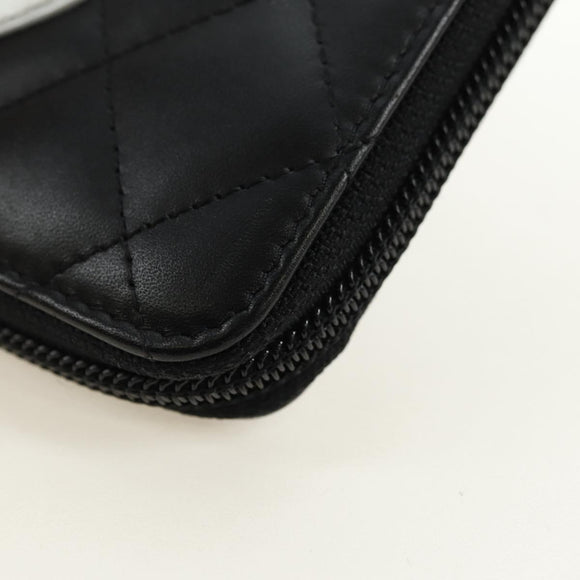 CHANEL Matelassé Cambon Line Geldbörse Leder Schwarz Silber CC Auth 182878M