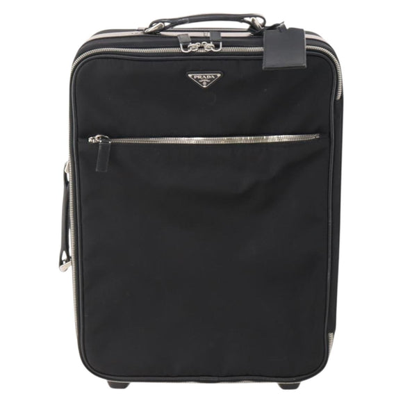 PRADA Carry Case Trunk Nylon Black Silver Auth 182881
