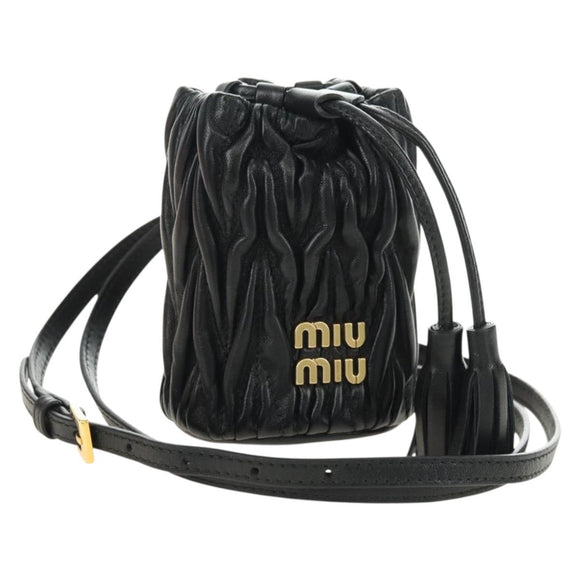 Miu Miu Matelassé Schultertasche Leder Schwarz Gold Auth 182887M