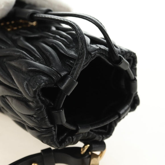 Miu Miu Matelassé Schultertasche Leder Schwarz Gold Auth 182887M