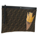FENDI Zucca Canvas Clutch Bag Black Brown Auth 182892M-1
